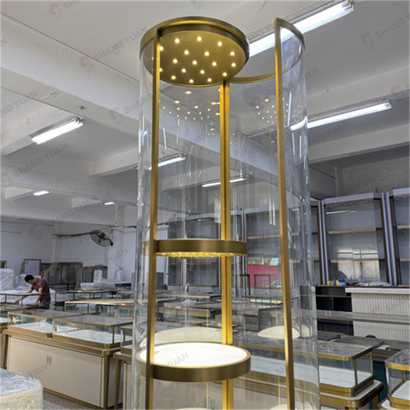 Round Freestanding Jewelry Display Cabinet with Multi-Tier LED Lighting