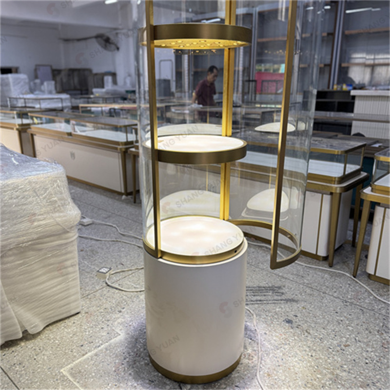 Round Freestanding Jewelry Display Cabinet with Multi-Tier LED Lighting