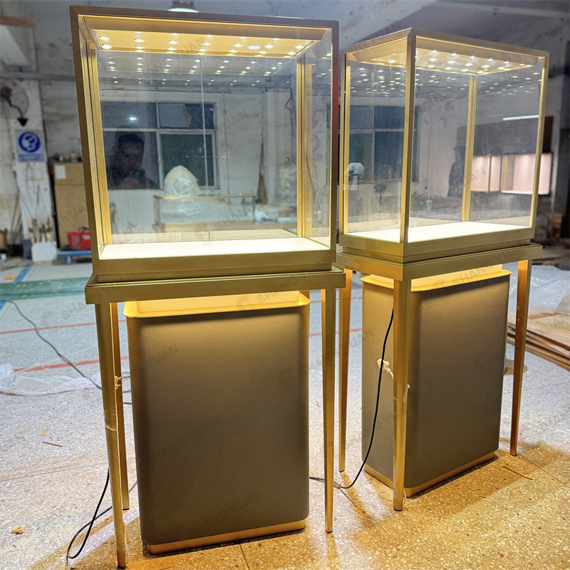 Luxury Gold Stainless Steel Retail Jewelry Display Cases