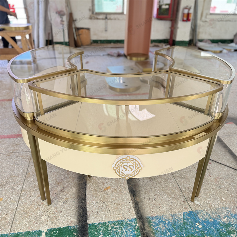 Curved Glass Jewelry Display Case with Lock