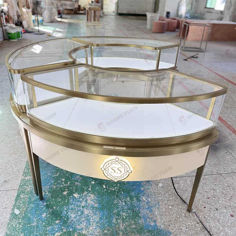 Curved Glass Jewelry Display Case with Lock