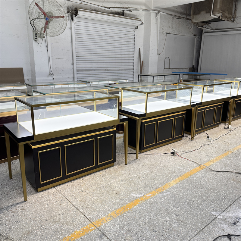 Luxury Black and Gold Retail Jewelry Display Cabinet with LED Lighting