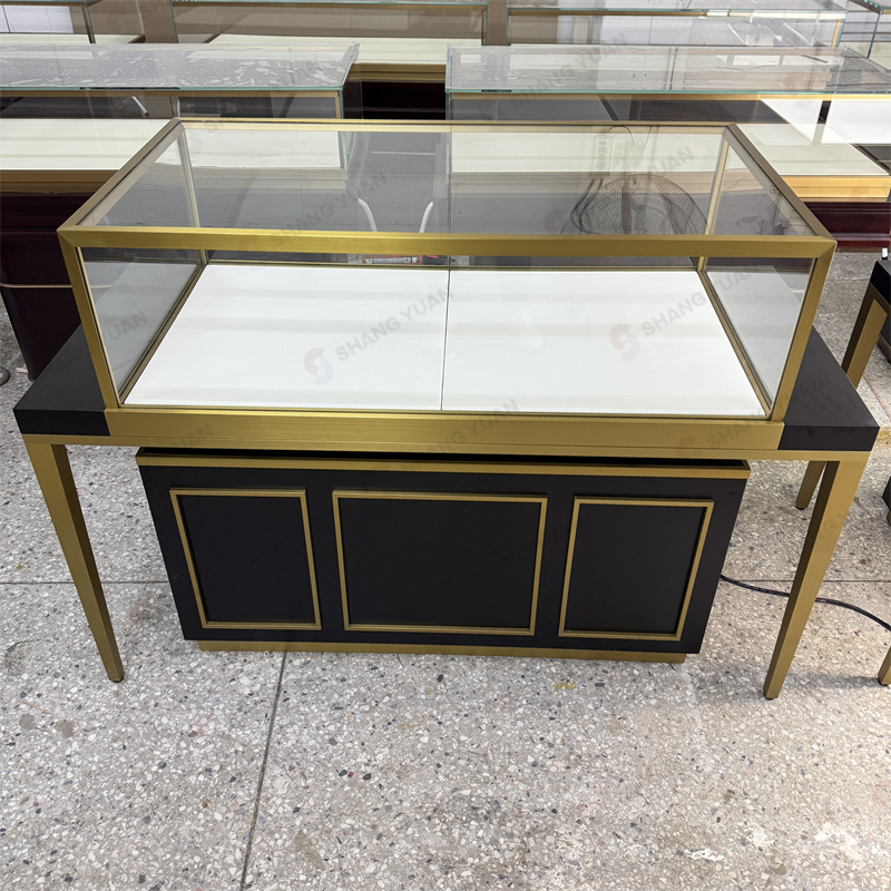Luxury Black and Gold Retail Jewelry Display Cabinet with LED Lighting