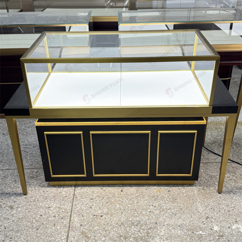 Luxury Black and Gold Retail Jewelry Display Cabinet with LED Lighting