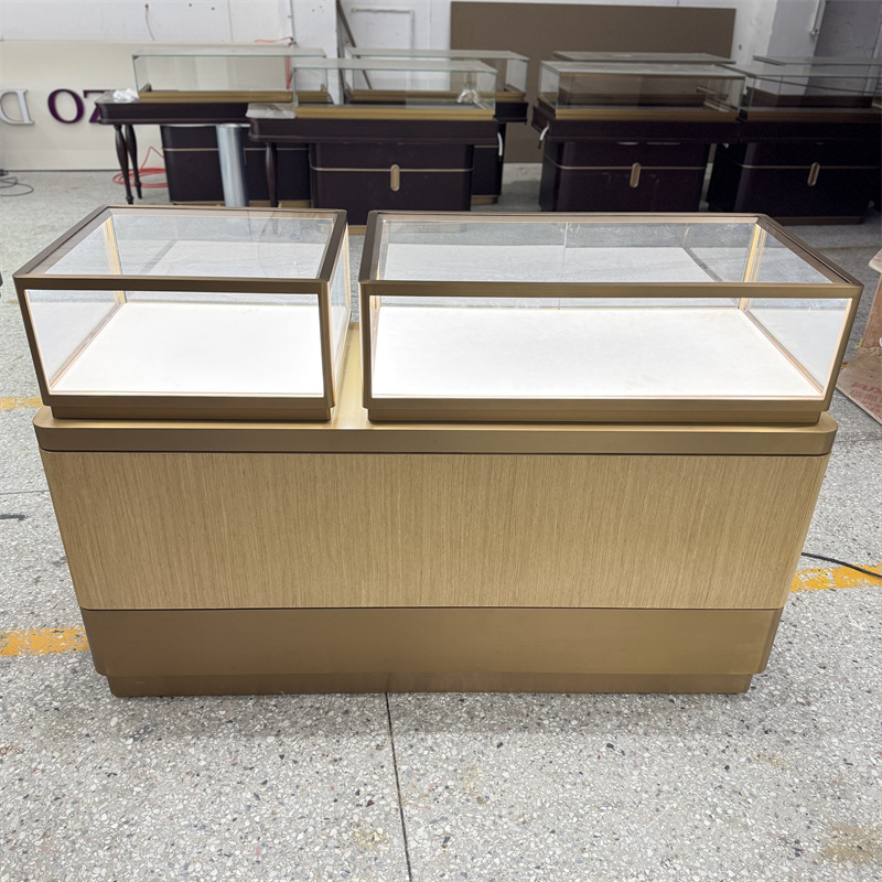 Modern Luxury Gold &amp; Wood Jewelry Counter