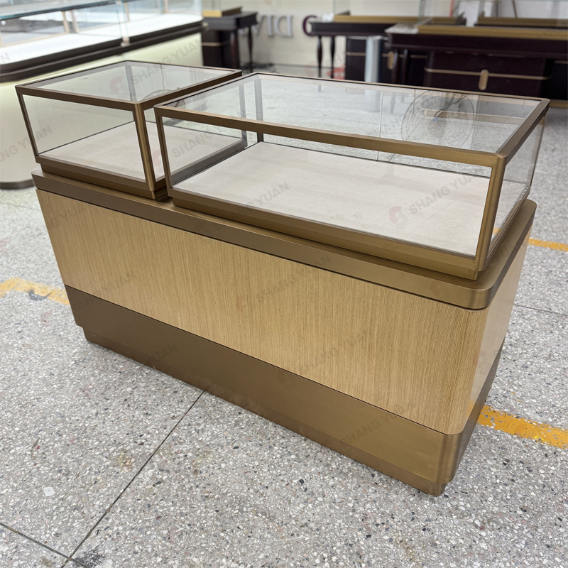 Modern Luxury Gold &amp; Wood Jewelry Counter