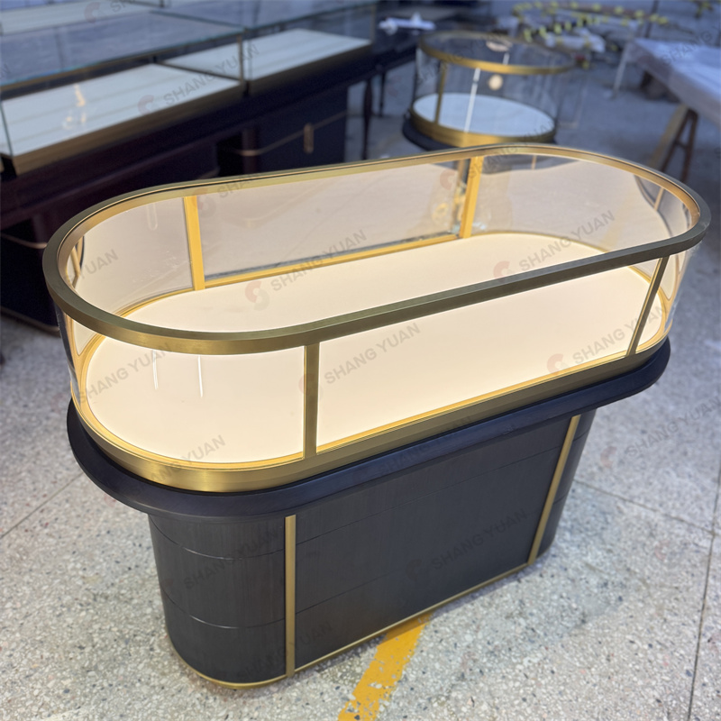 Luxury Oval Curved Glass Jewelry Showcases
