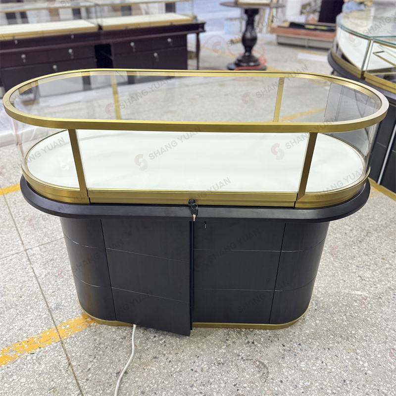 Luxury Oval Curved Glass Jewelry Showcases