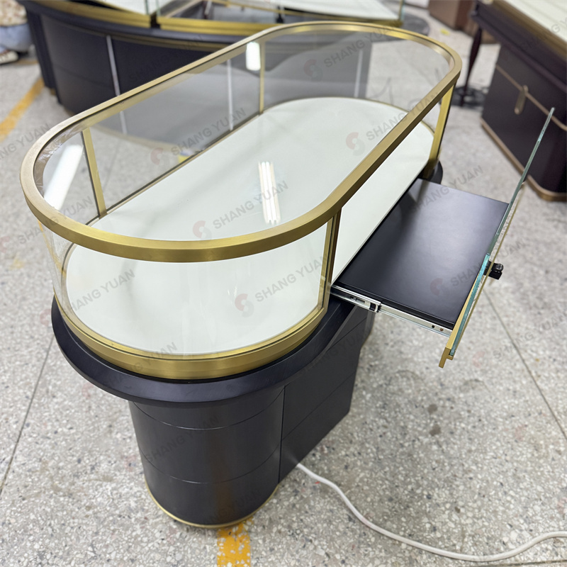Luxury Oval Curved Glass Jewelry Showcases