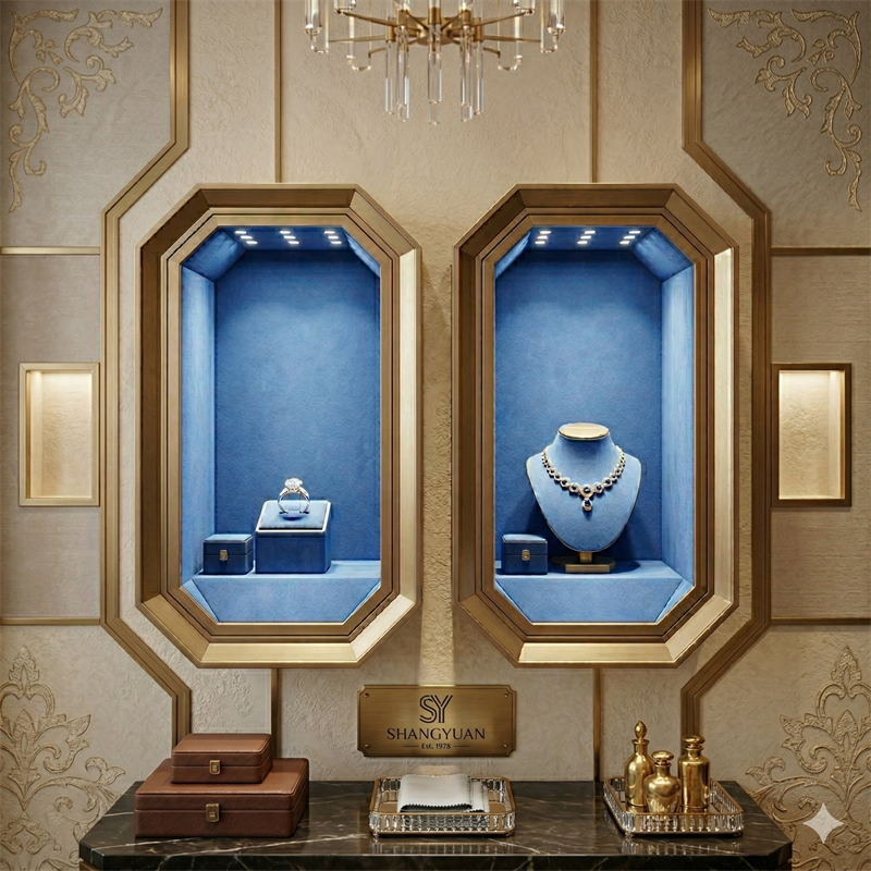 Luxury Gold Wall Jewelry Showcase Display Case